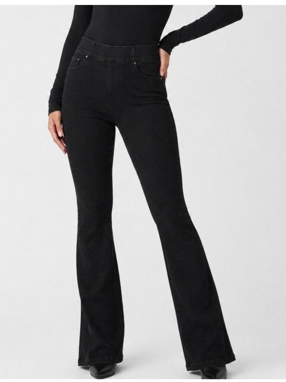 SPANX EveryWear Pull-On Flare Jeans in Clean Black